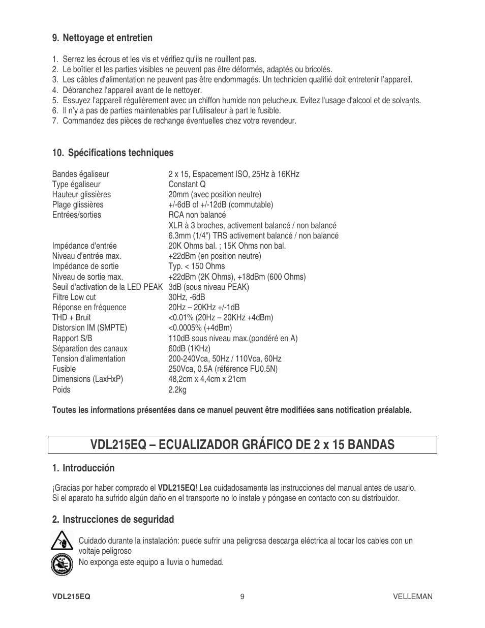 Velleman VDL215EQ2 User Manual | Page 9 / 15