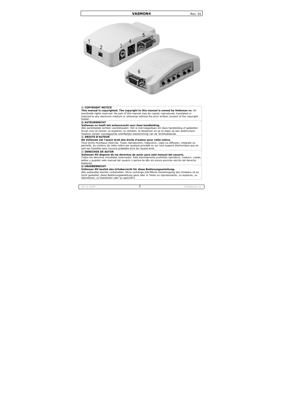 Vasmon | Velleman VASMON4 User Manual | Page 2 / 18