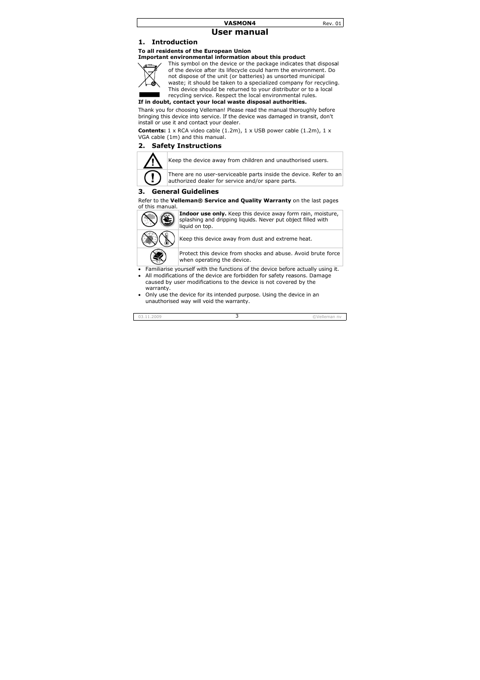 User man, Nual | Velleman VASMON4 User Manual | Page 3 / 18