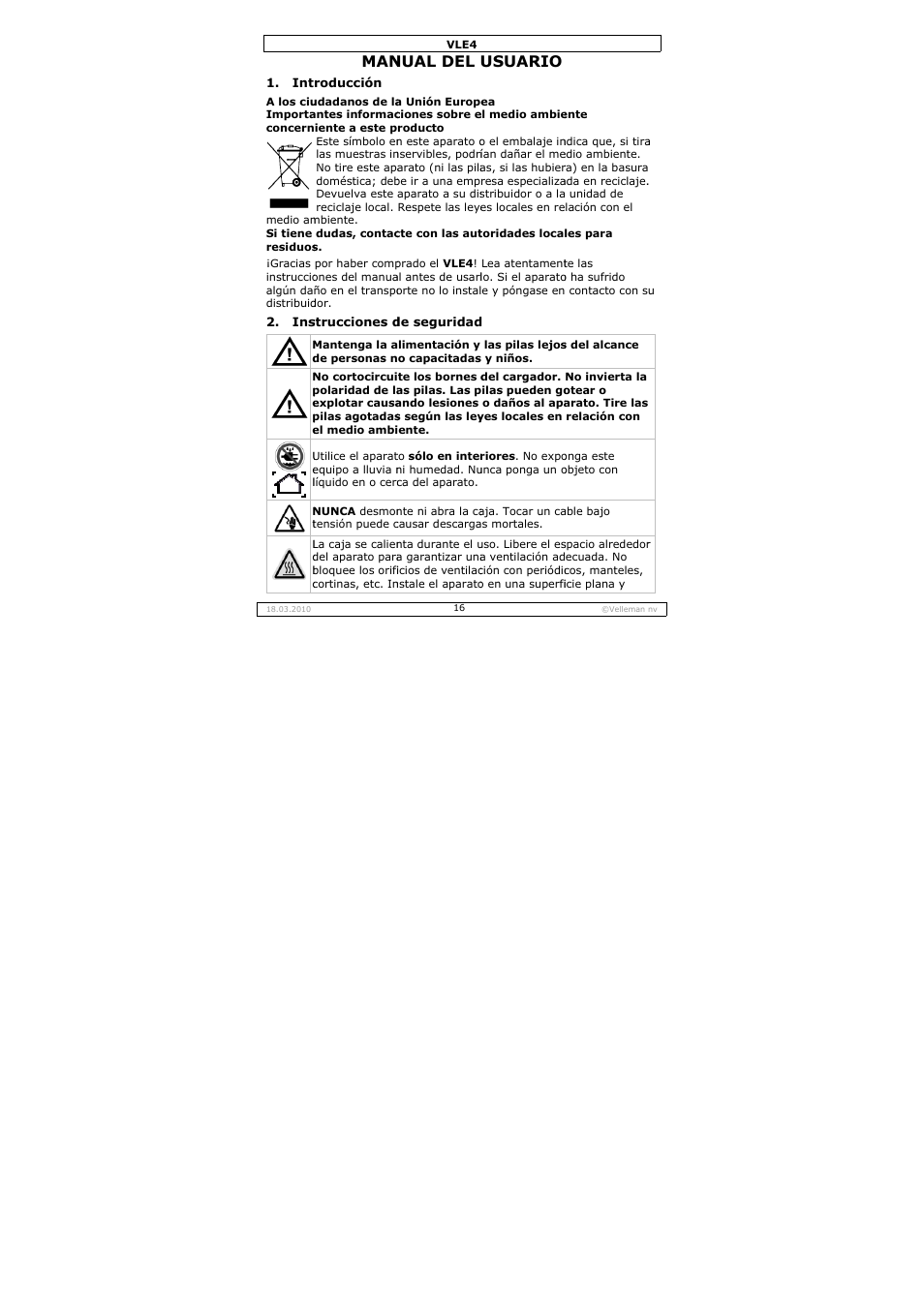 Nual del, Usuario | Velleman VLE4 User Manual | Page 16 / 27