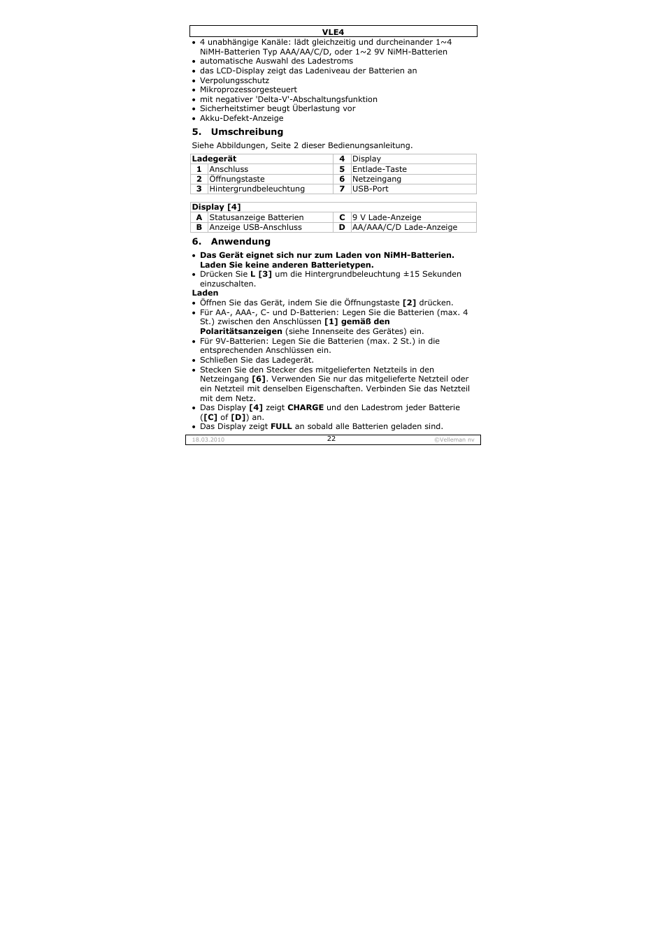 Velleman VLE4 User Manual | Page 22 / 27