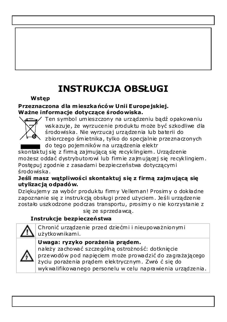 Instrukcja obsługi, Wstęp, Instrukcje bezpieczeństwa | Velleman PIR416 User Manual | Page 23 / 33