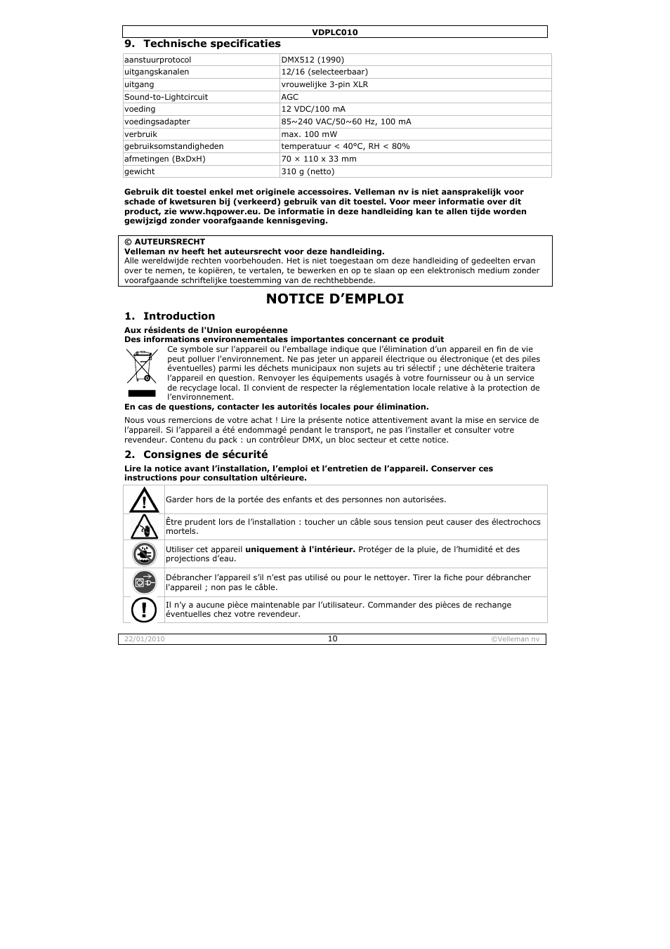 Otice d, Emploi | Velleman VDPLC010 User Manual | Page 10 / 23