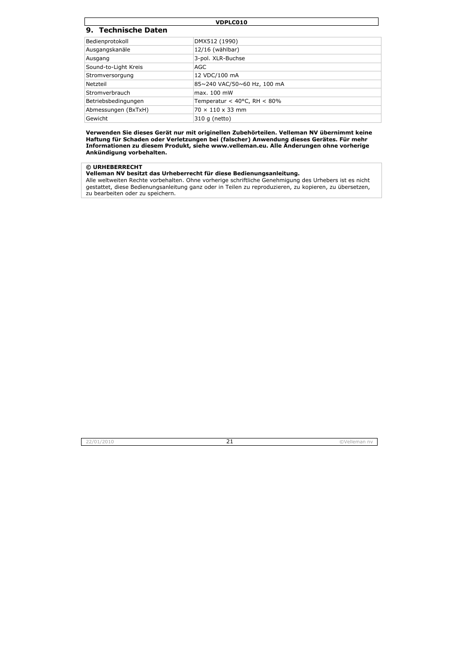 Velleman VDPLC010 User Manual | Page 21 / 23