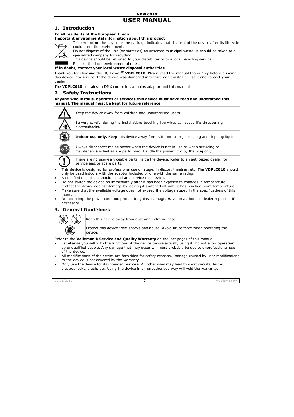 User ma, Anual | Velleman VDPLC010 User Manual | Page 3 / 23