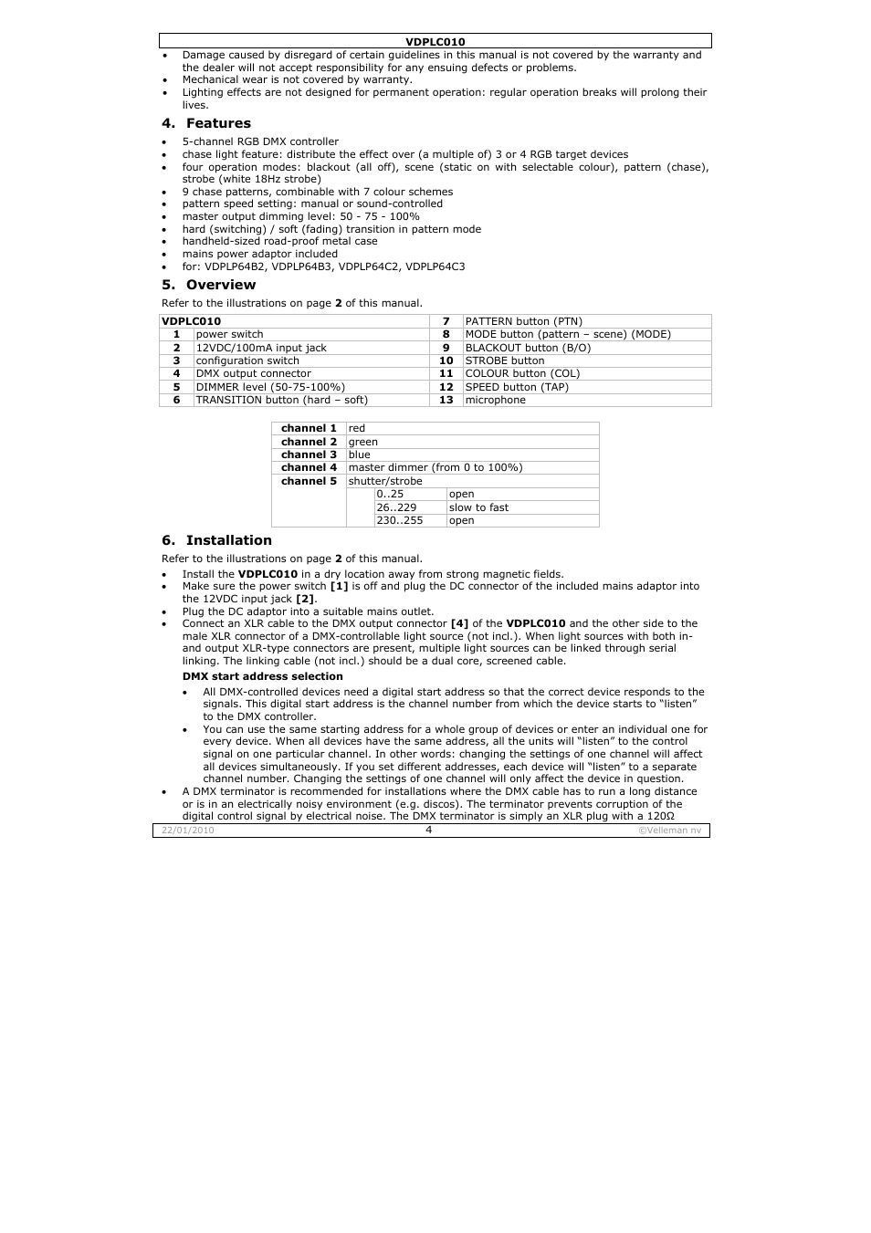 Velleman VDPLC010 User Manual | Page 4 / 23