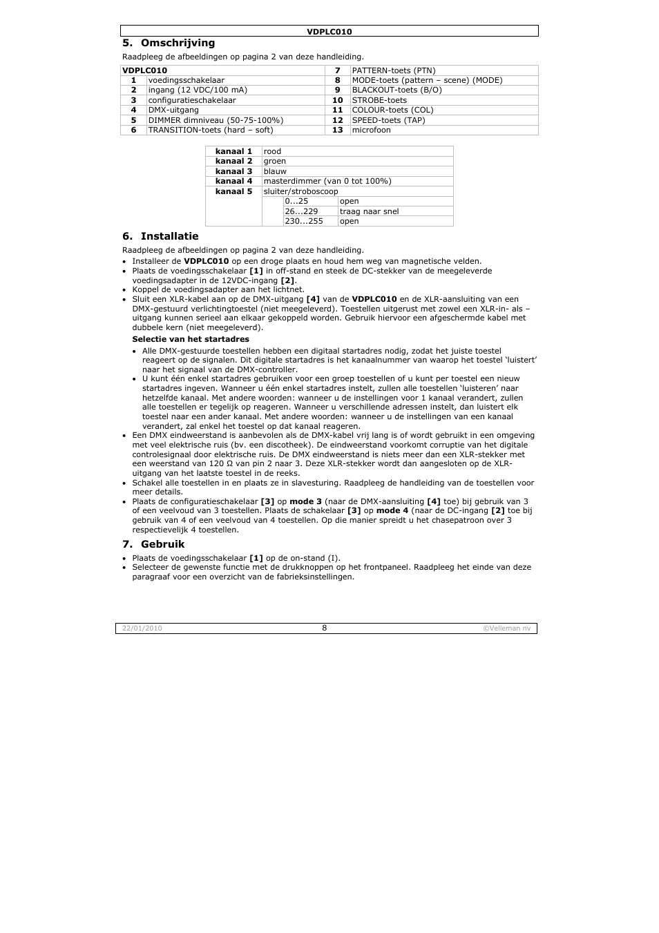 Velleman VDPLC010 User Manual | Page 8 / 23