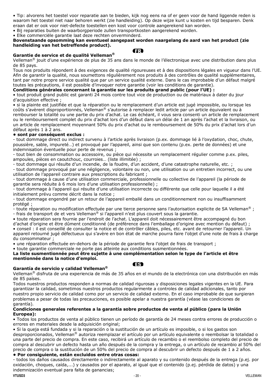 Velleman VTUSD3 User Manual | Page 20 / 22