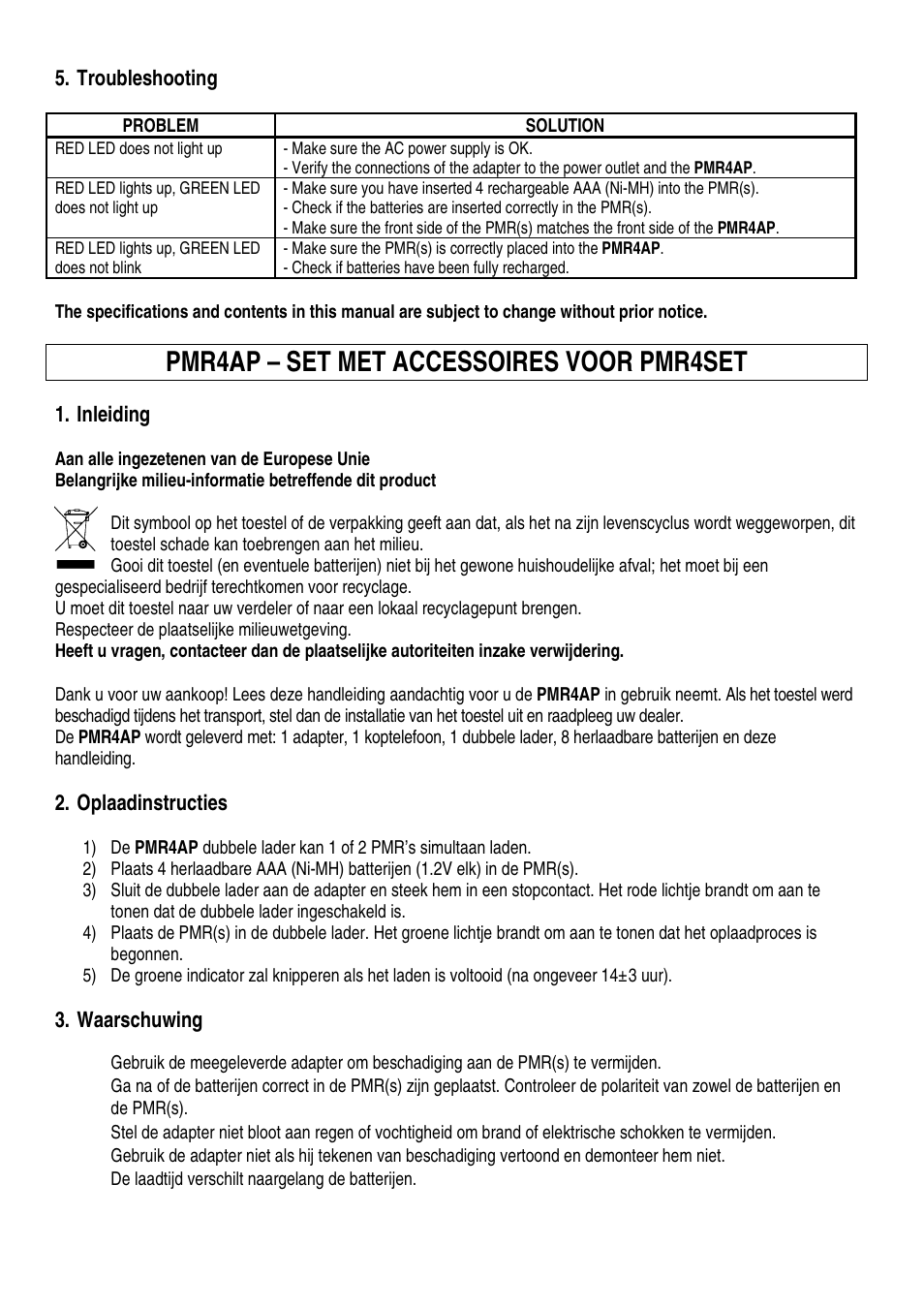 Pmr4ap – set met accessoires voor pmr4set | Velleman PMR4AP User Manual | Page 2 / 7