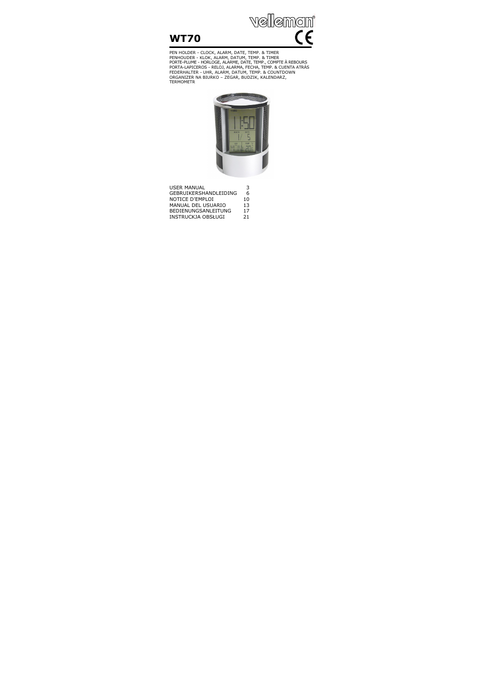 Velleman WT70 User Manual | 33 pages