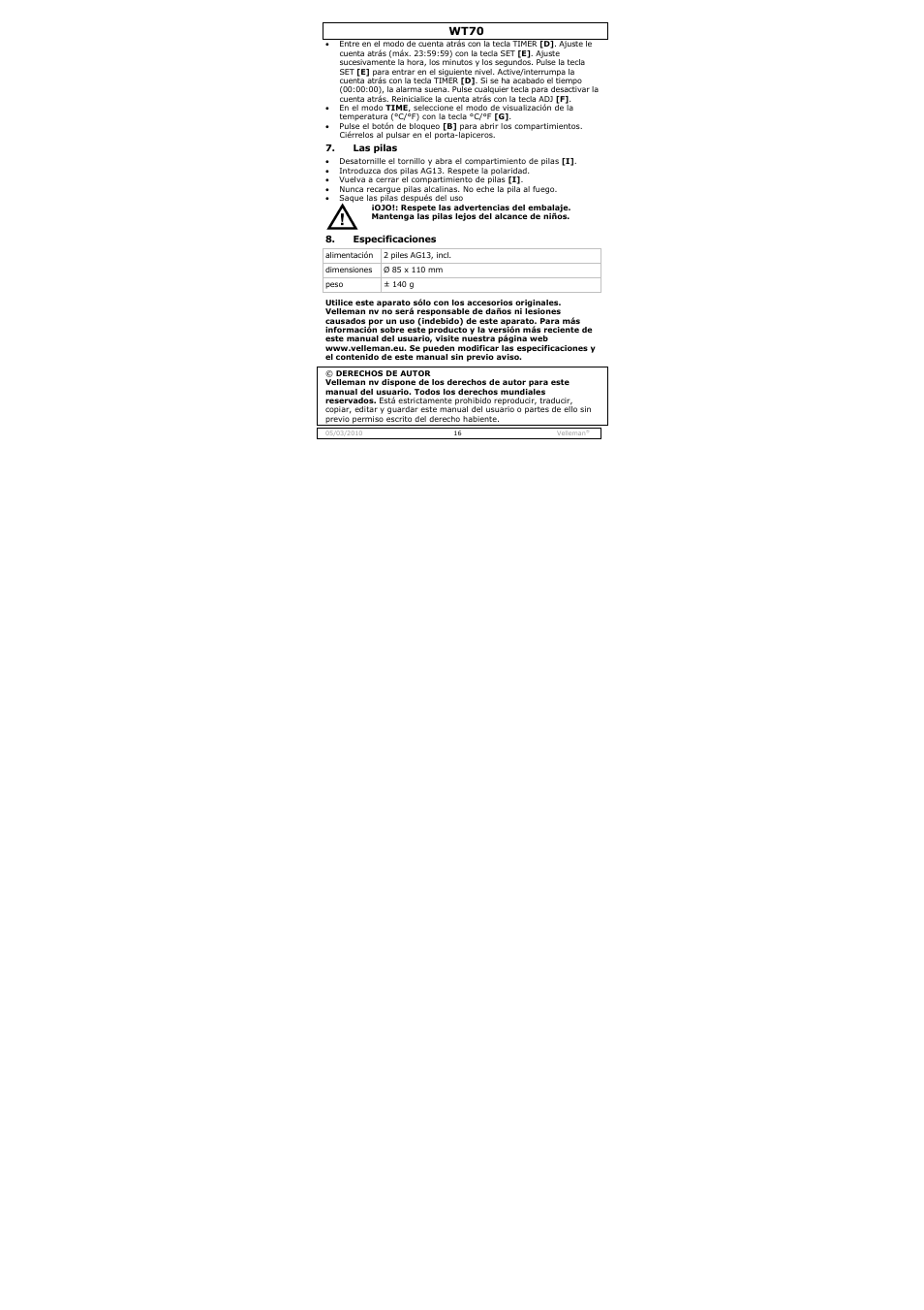 Wt70 | Velleman WT70 User Manual | Page 16 / 33