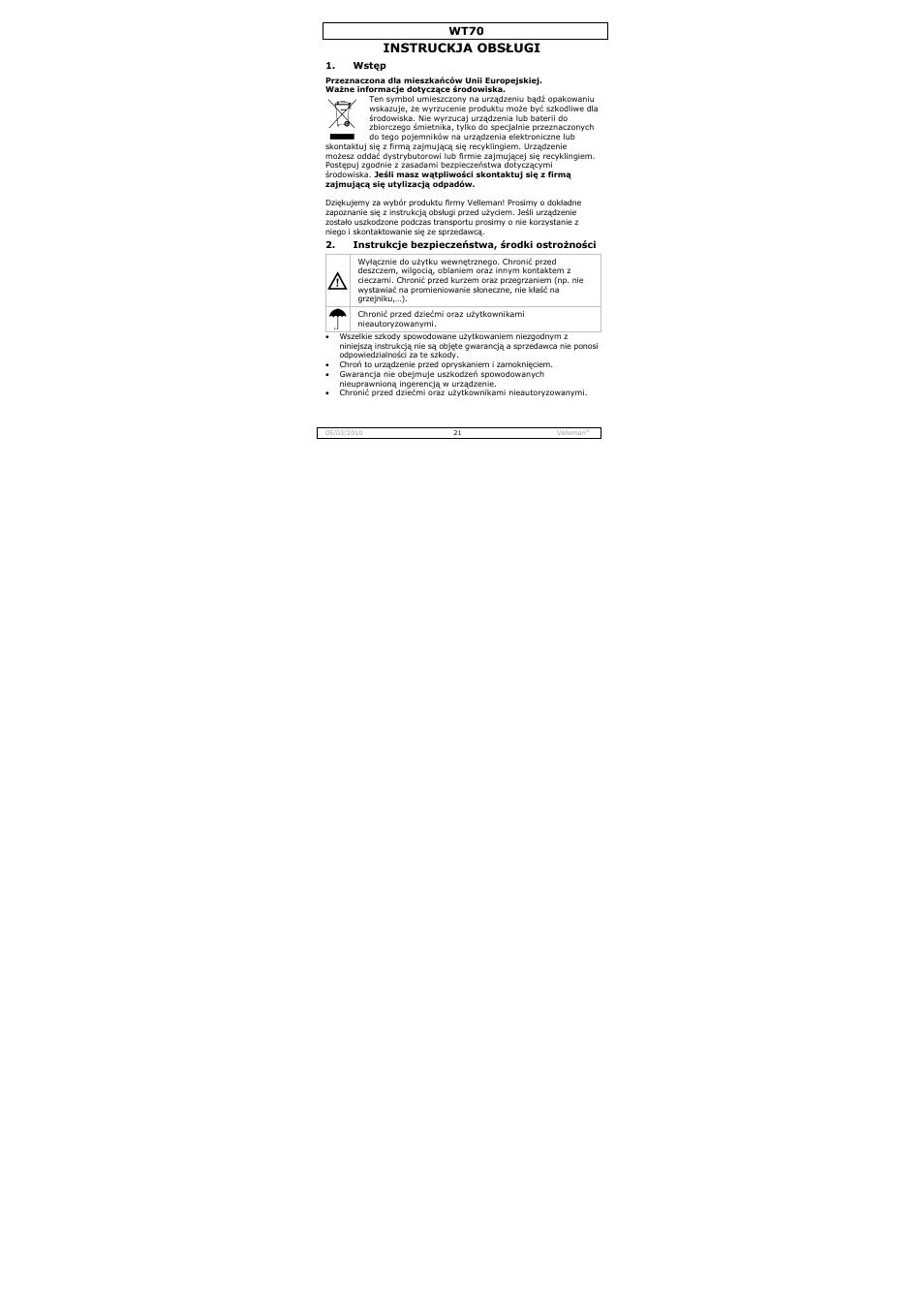 Instruckja obsługi | Velleman WT70 User Manual | Page 21 / 33
