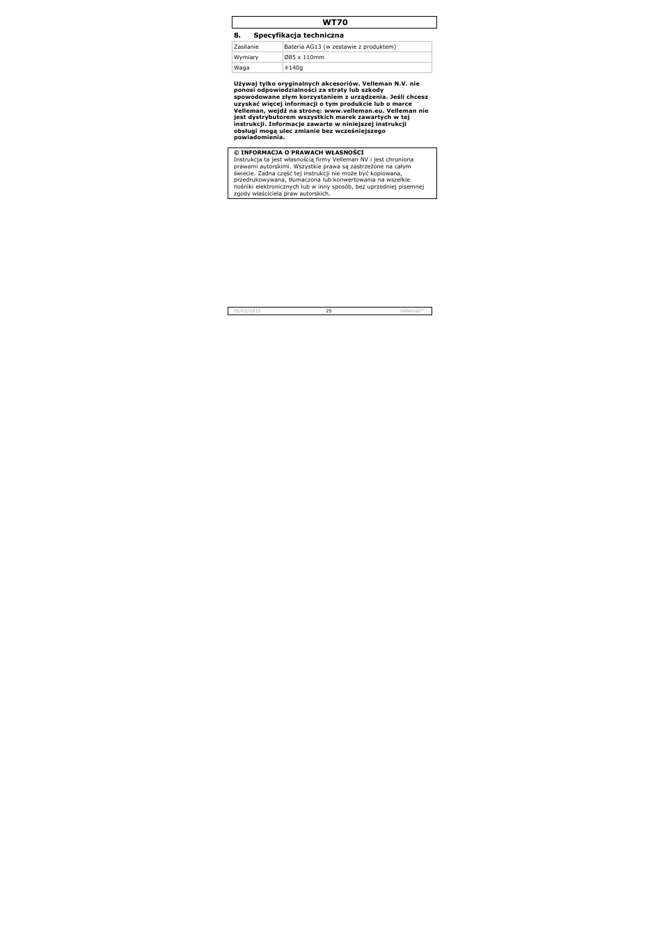 Velleman WT70 User Manual | Page 25 / 33