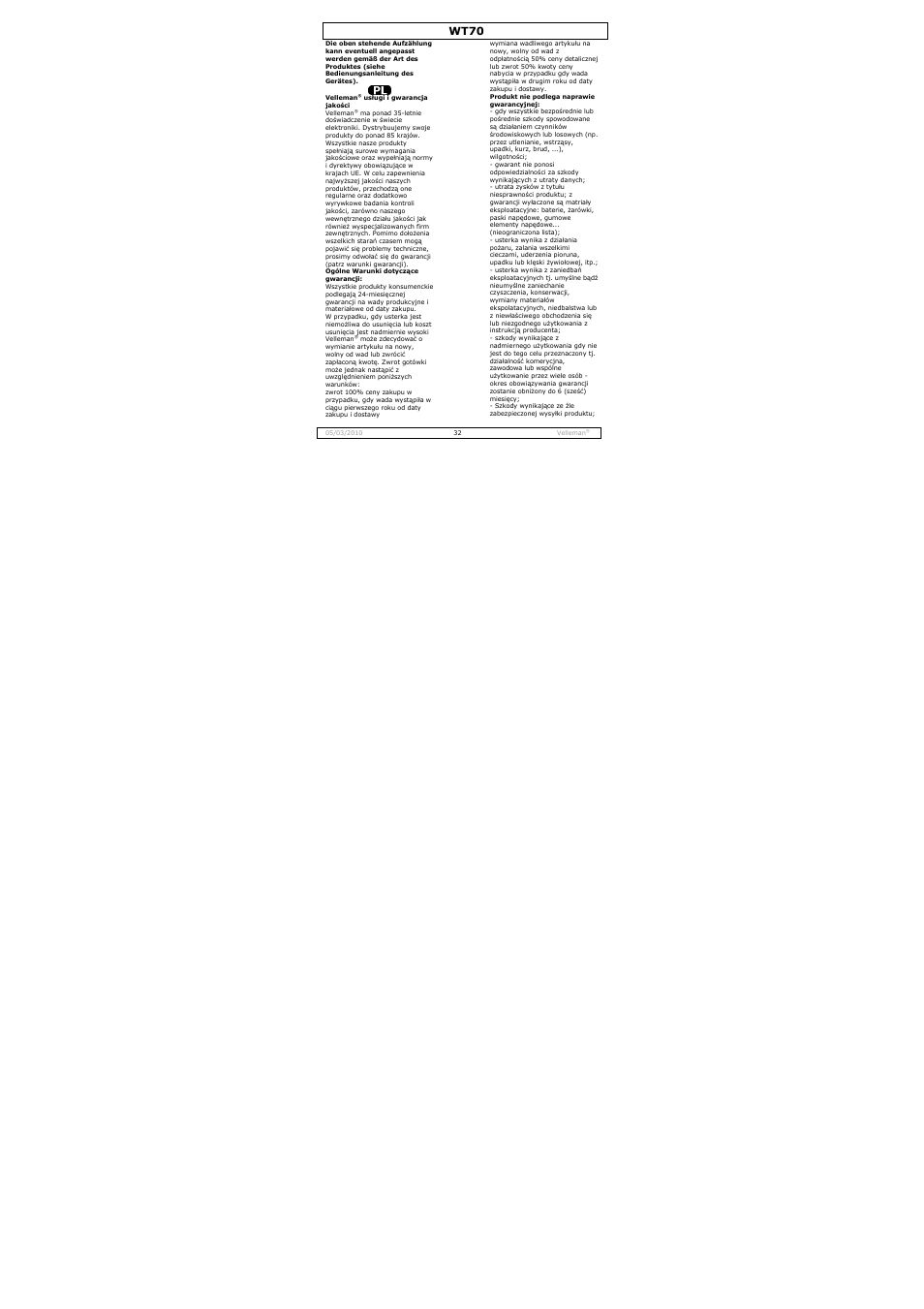 Wt70 | Velleman WT70 User Manual | Page 32 / 33