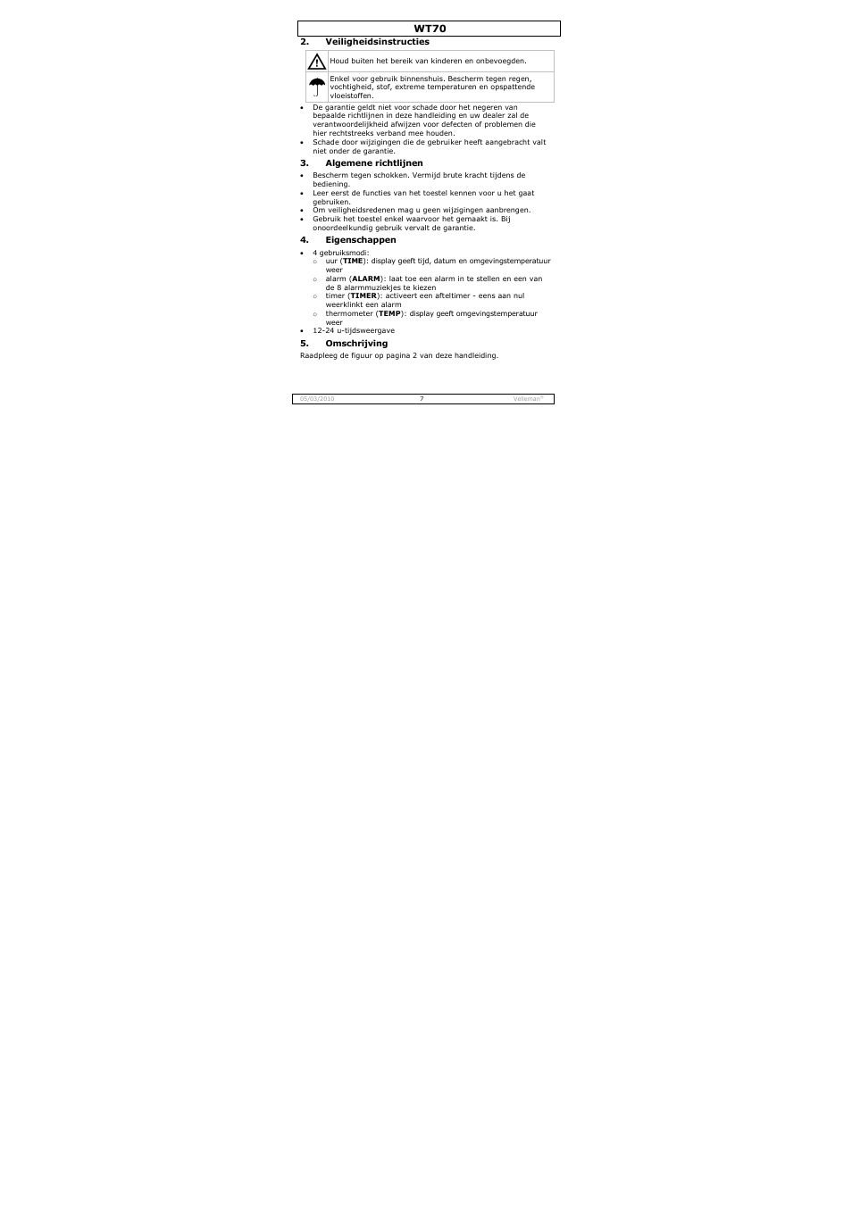 Velleman WT70 User Manual | Page 7 / 33