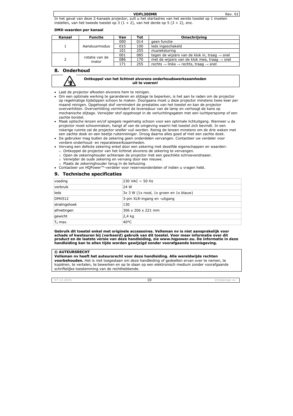 Velleman VDPL300MR User Manual | Page 10 / 23