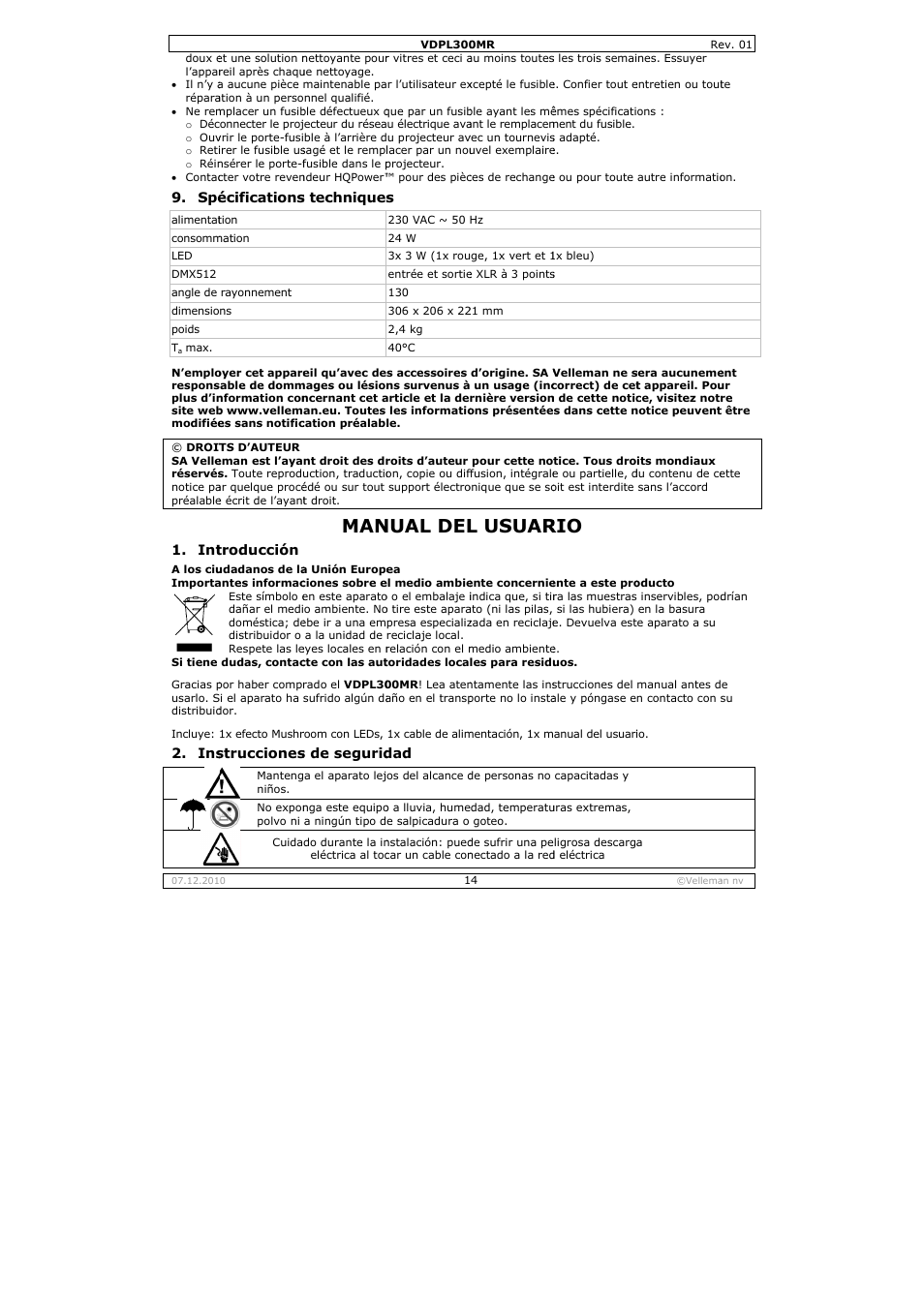 Nual del, L usuar | Velleman VDPL300MR User Manual | Page 14 / 23