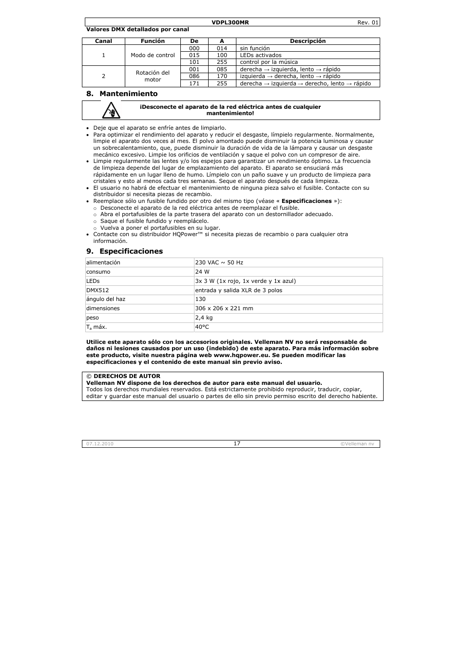 Velleman VDPL300MR User Manual | Page 17 / 23