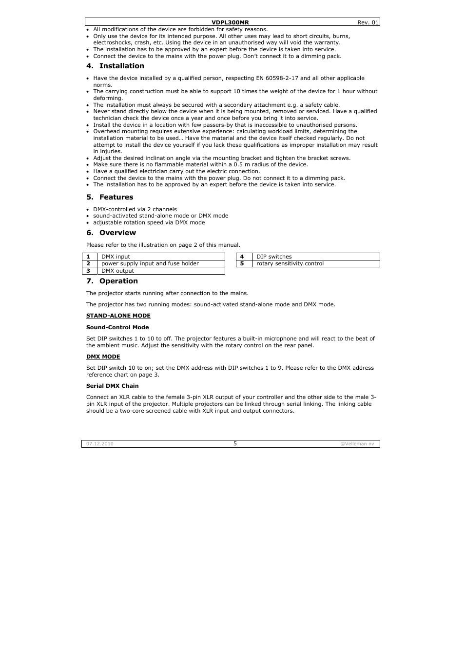 Velleman VDPL300MR User Manual | Page 5 / 23