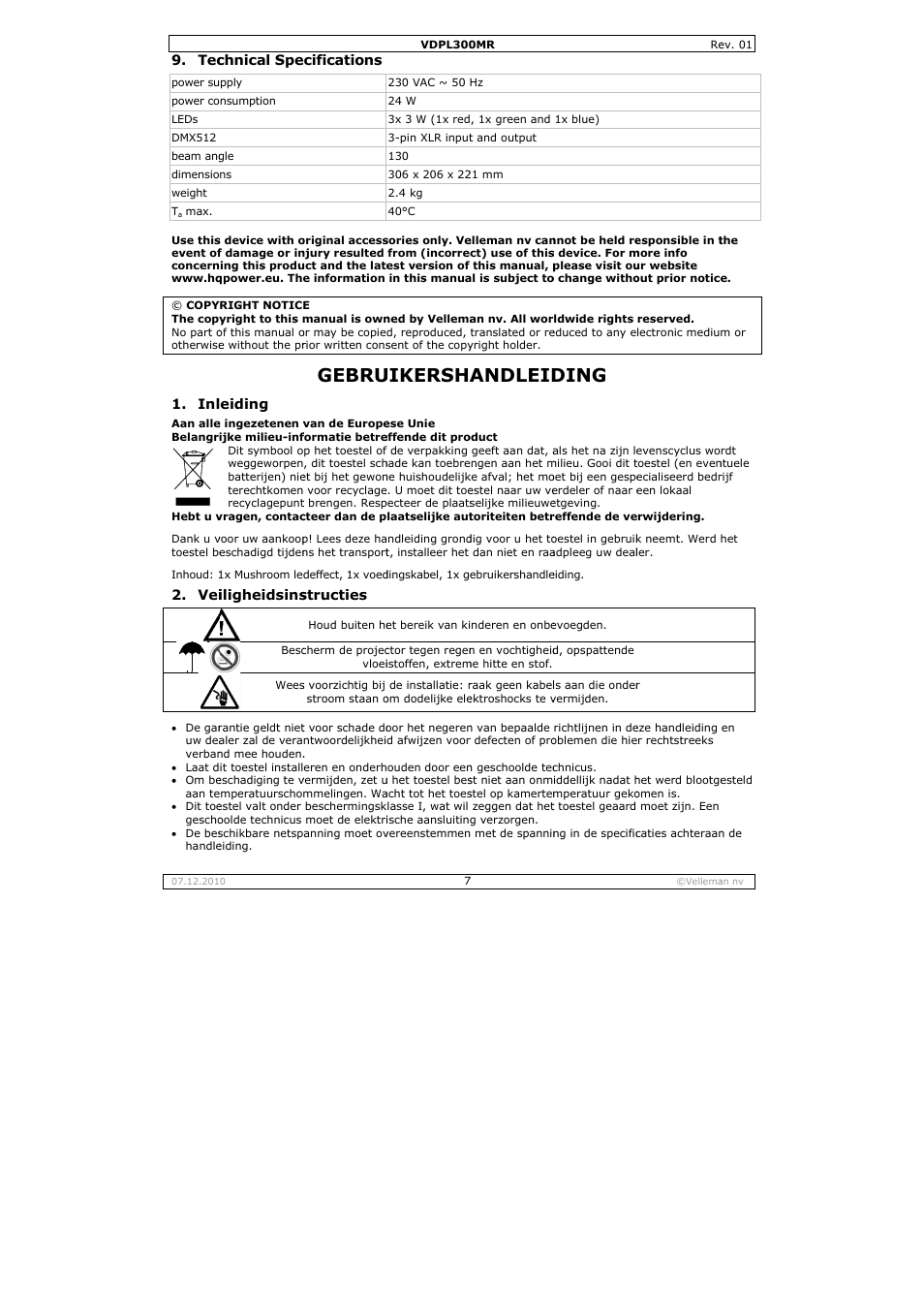 Gebru, Uikersha, Andleid | Ding | Velleman VDPL300MR User Manual | Page 7 / 23