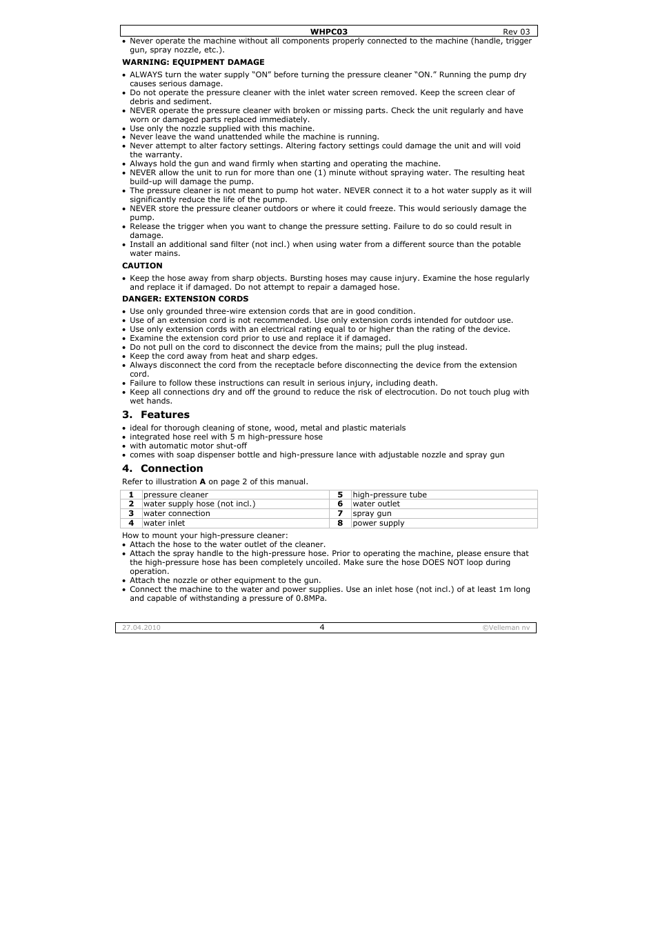 Velleman WHPC03 User Manual | Page 4 / 35