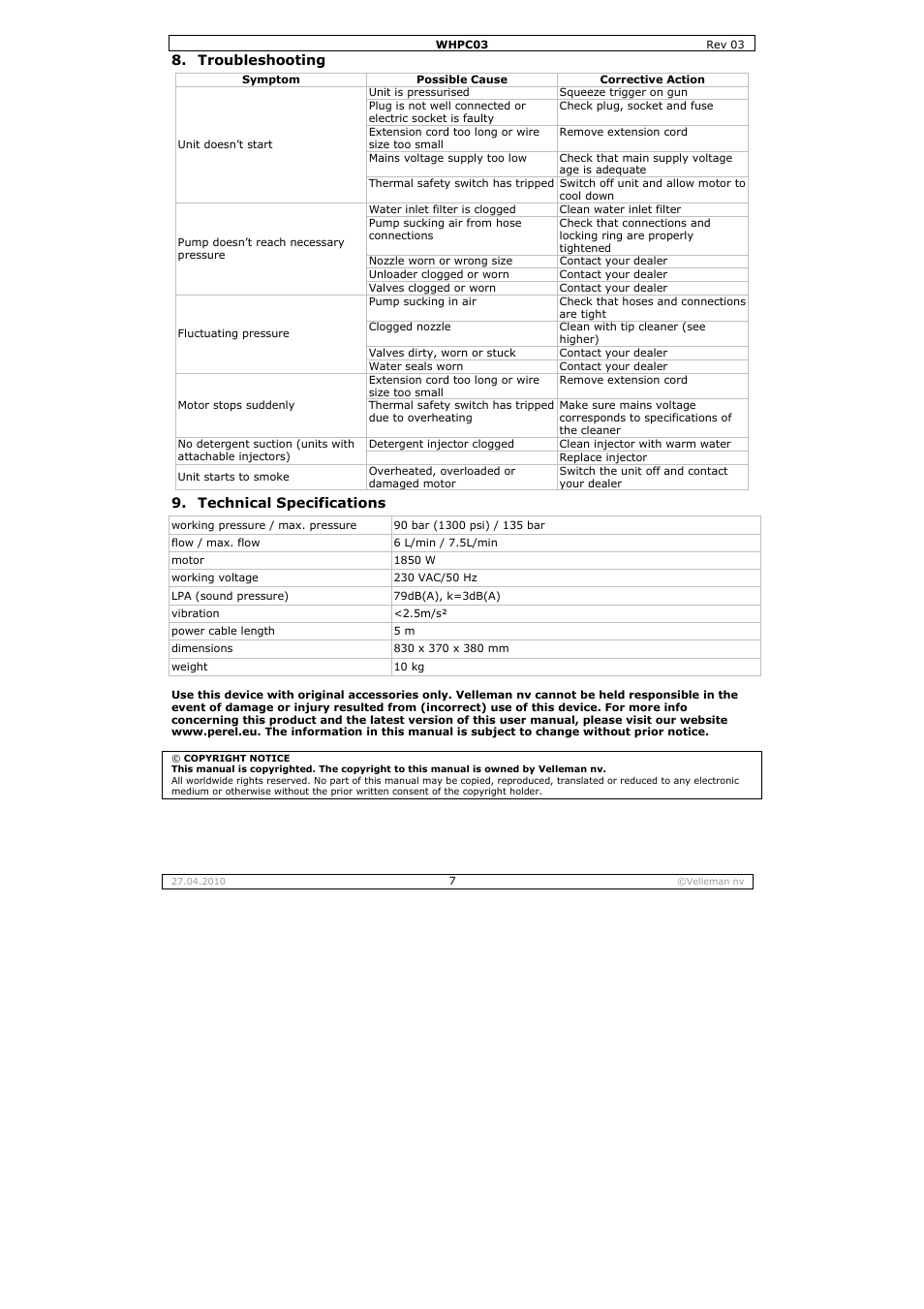 Velleman WHPC03 User Manual | Page 7 / 35