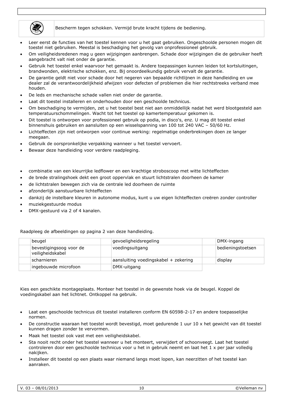 Eigenschappen, Omschrijving, Installatie | Velleman VDPL300SD User Manual | Page 10 / 34