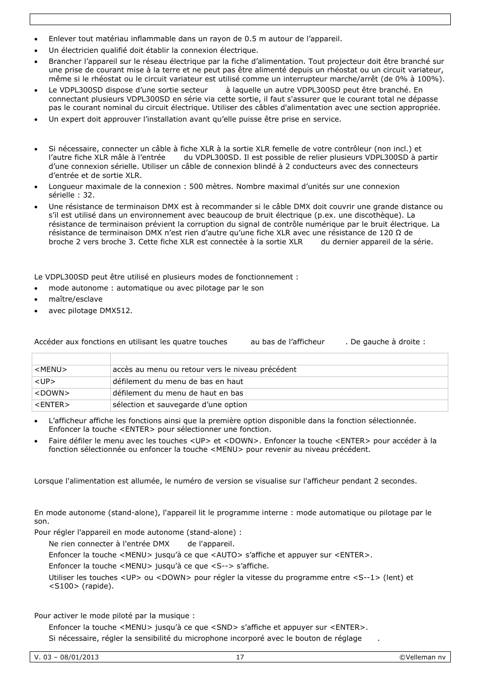 Emploi | Velleman VDPL300SD User Manual | Page 17 / 34