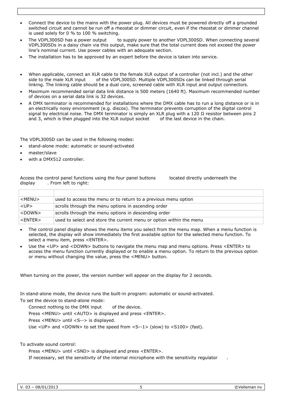 Operation | Velleman VDPL300SD User Manual | Page 5 / 34