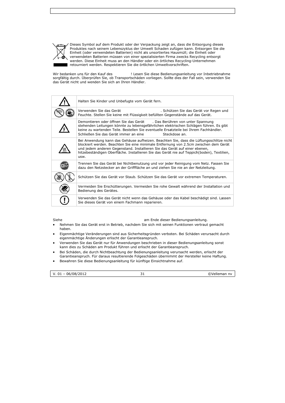 Bedienungsanleitung, Bedie, Enungs | Anleitu | Velleman PS3005D User Manual | Page 31 / 39