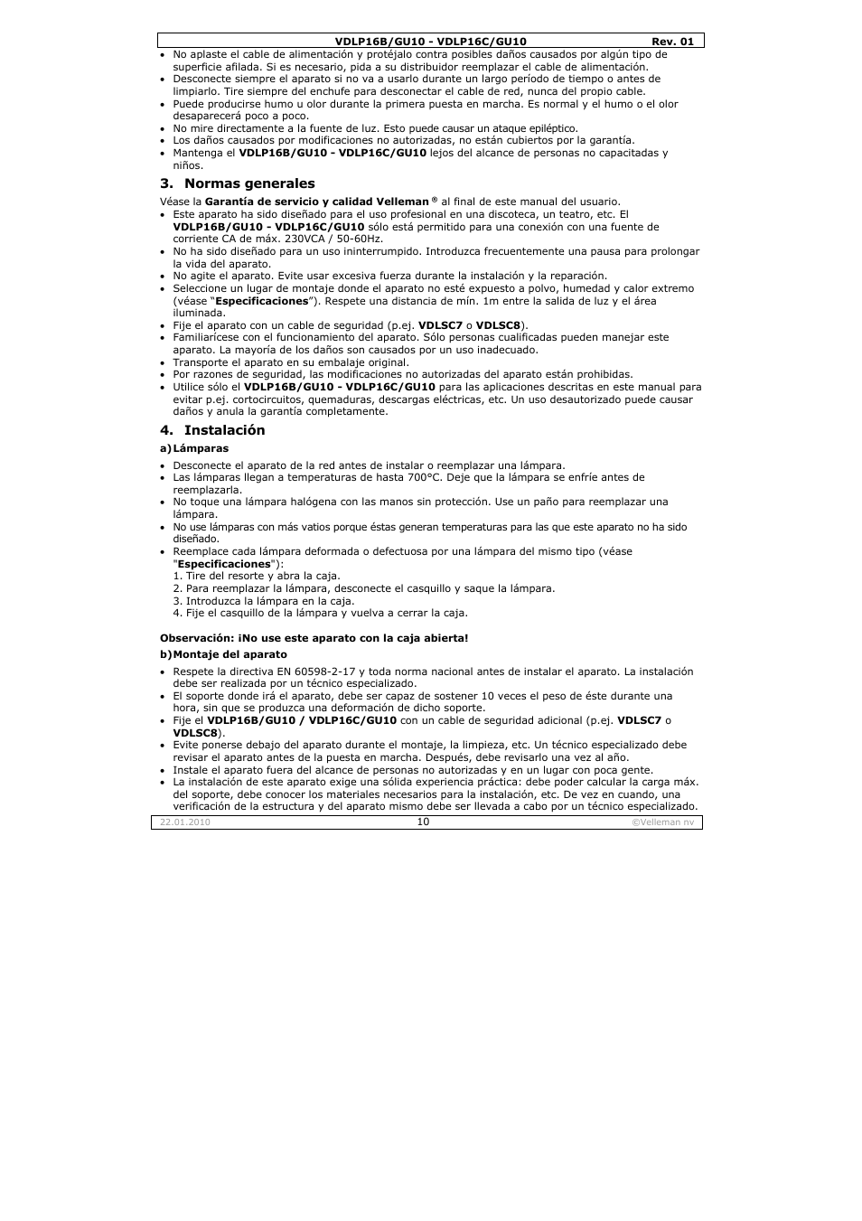 Velleman VDLP16B-GU10 User Manual | Page 10 / 16