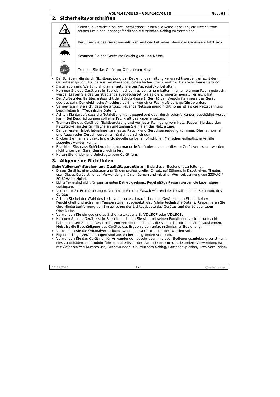 Velleman VDLP16B-GU10 User Manual | Page 12 / 16