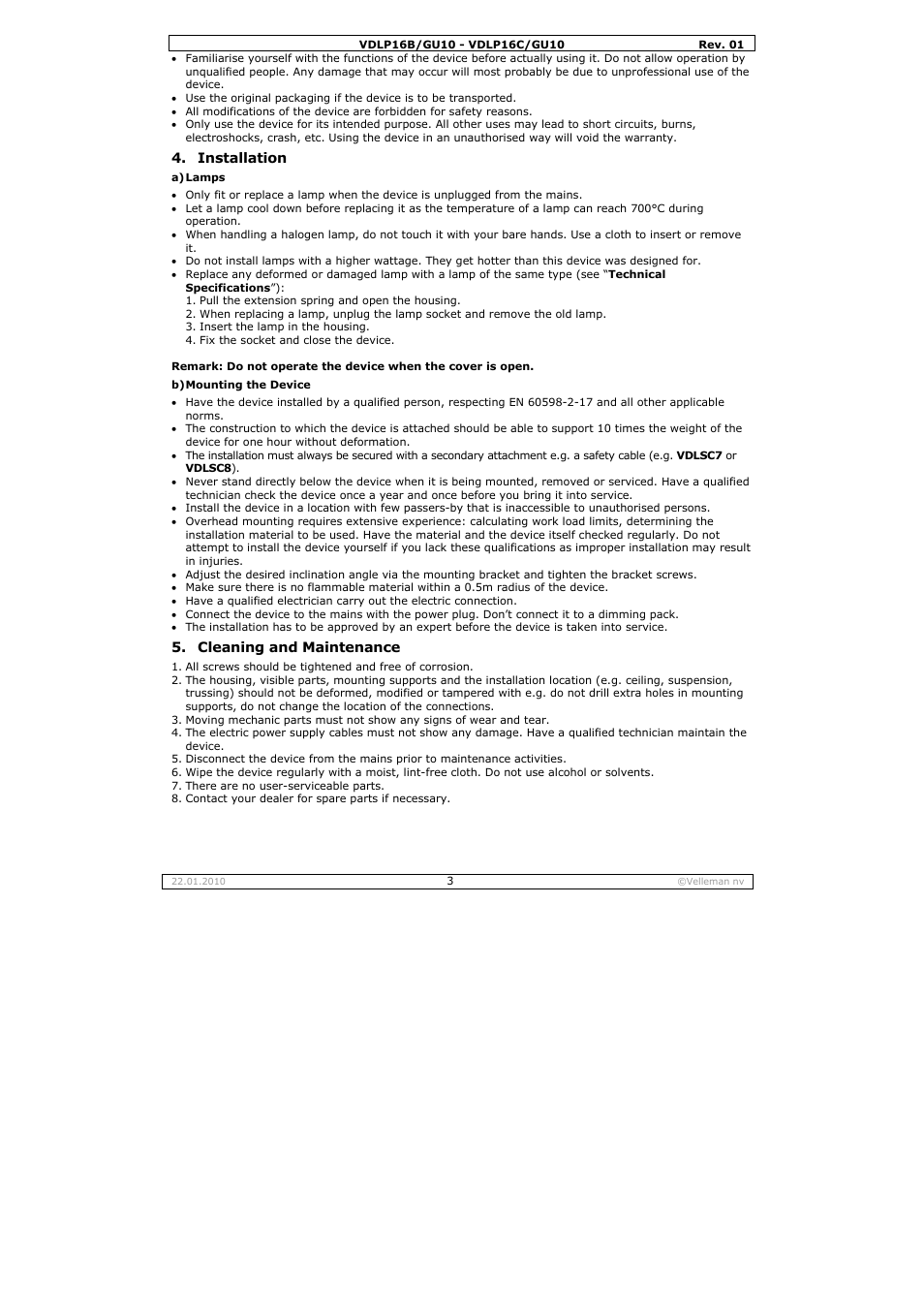 Velleman VDLP16B-GU10 User Manual | Page 3 / 16