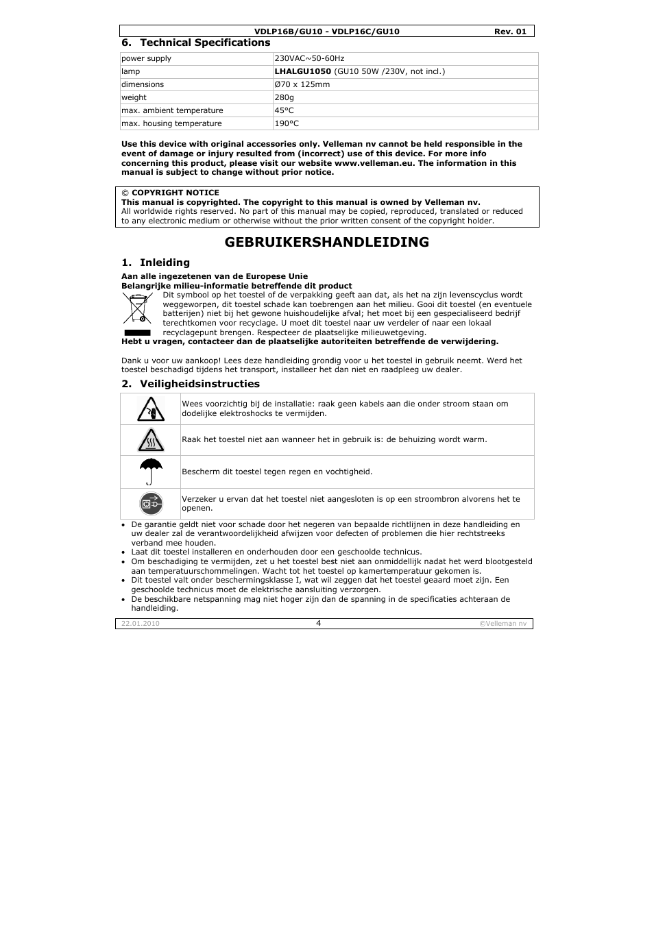 Gebru, Uikersha, Andleid | Ding | Velleman VDLP16B-GU10 User Manual | Page 4 / 16