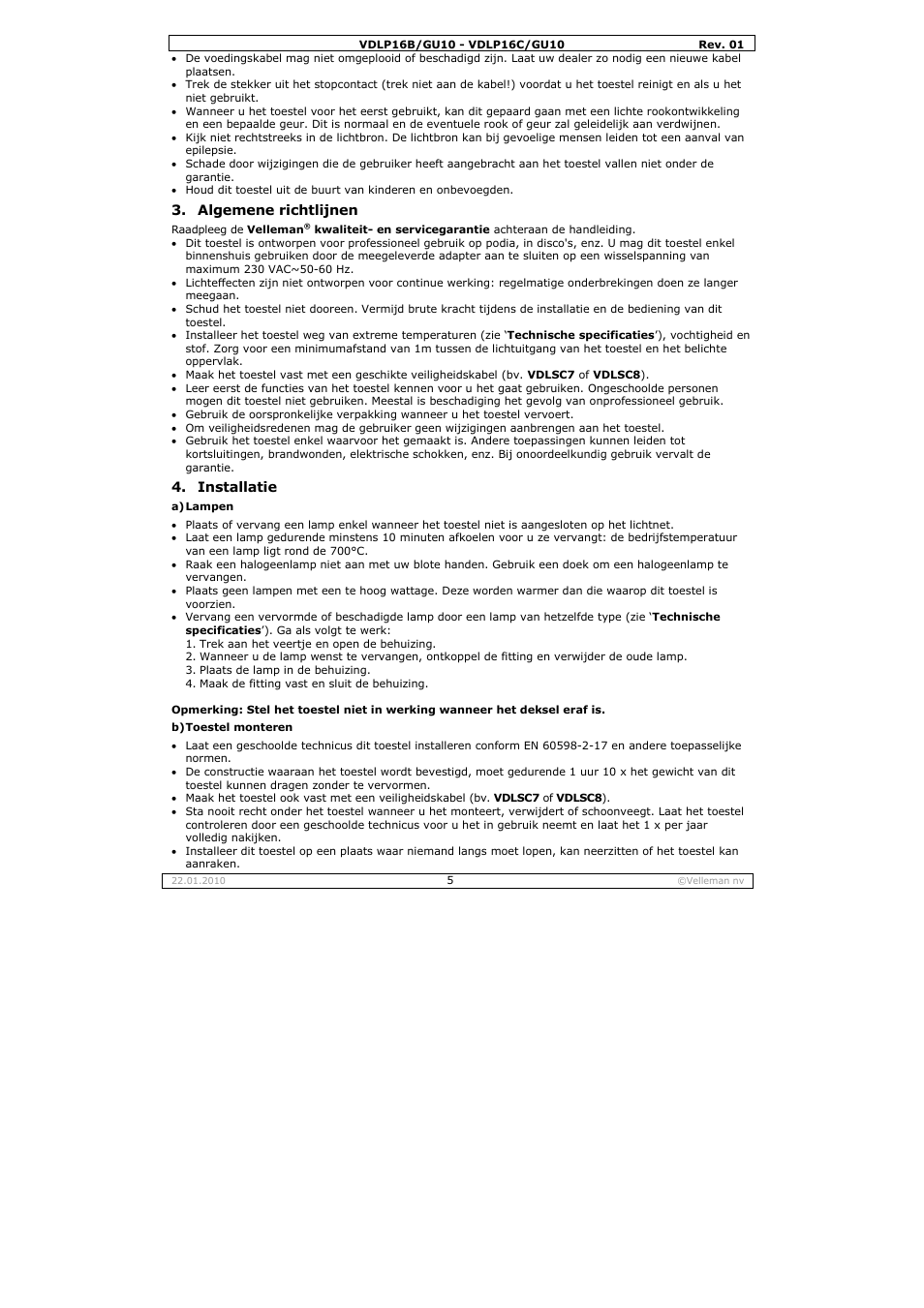 Velleman VDLP16B-GU10 User Manual | Page 5 / 16