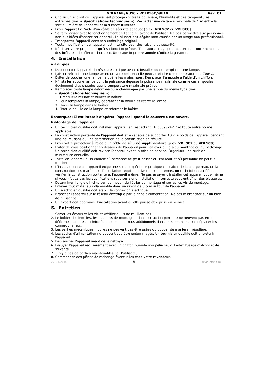 Velleman VDLP16B-GU10 User Manual | Page 8 / 16