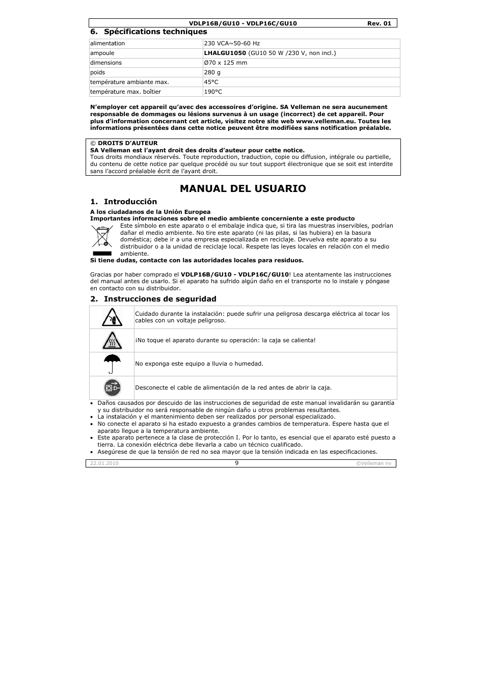 Nual del, L usuar | Velleman VDLP16B-GU10 User Manual | Page 9 / 16