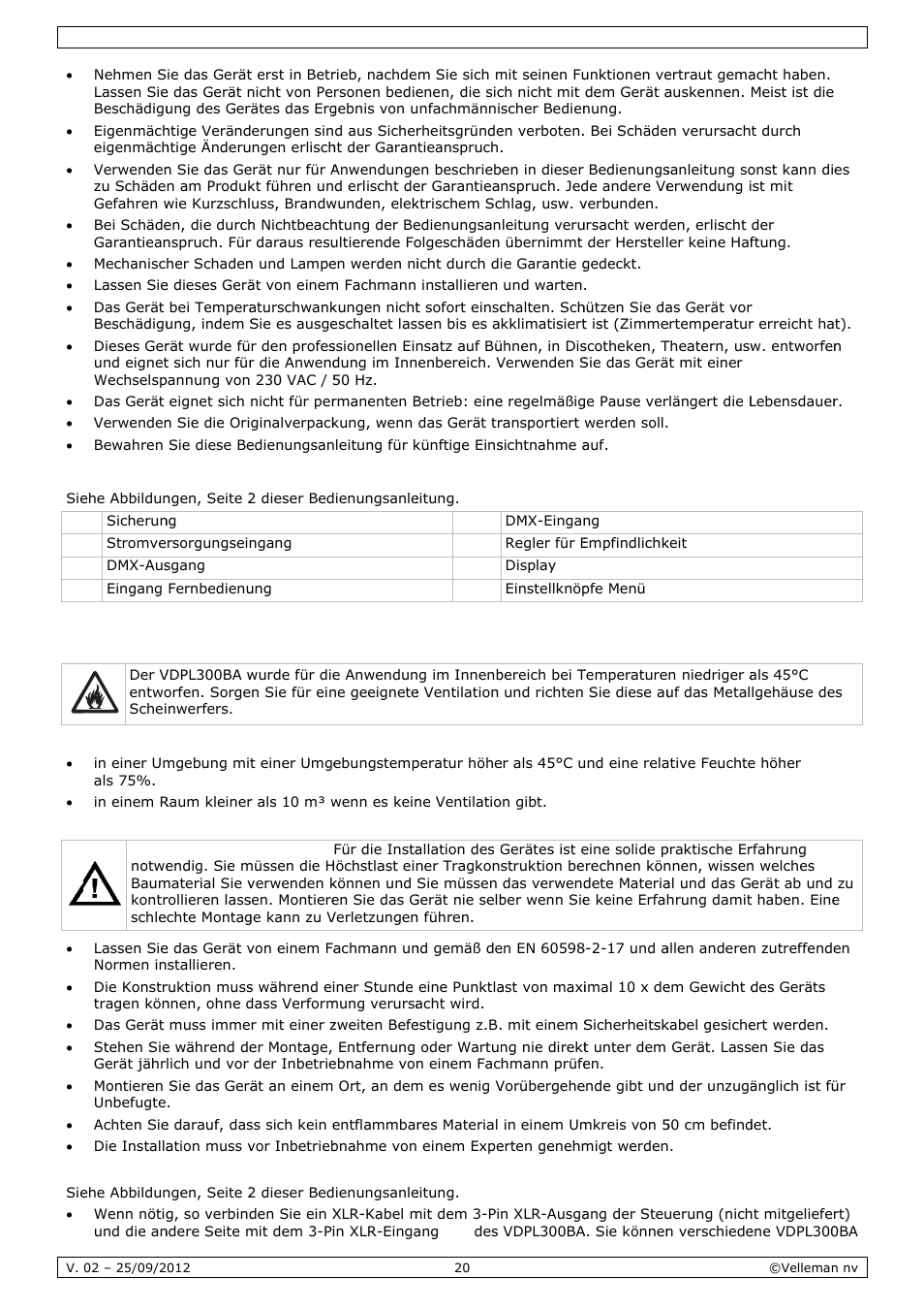 Umsc, Vorb, Chreibun | Bereitung | Velleman VDPL300BA User Manual | Page 20 / 24