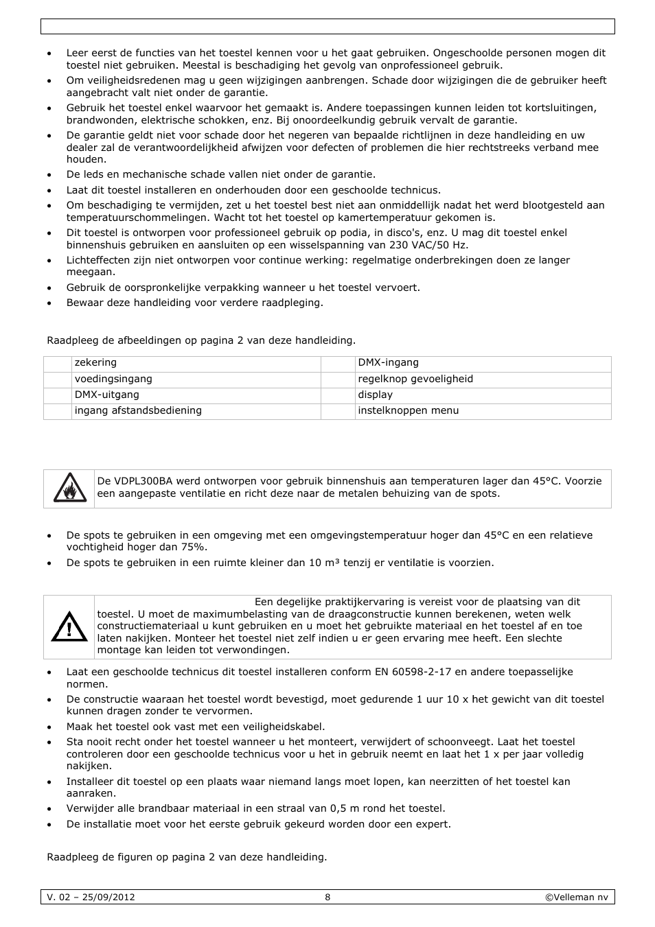 Omsc, Voor, Chrijving | Rbereidin | Velleman VDPL300BA User Manual | Page 8 / 24