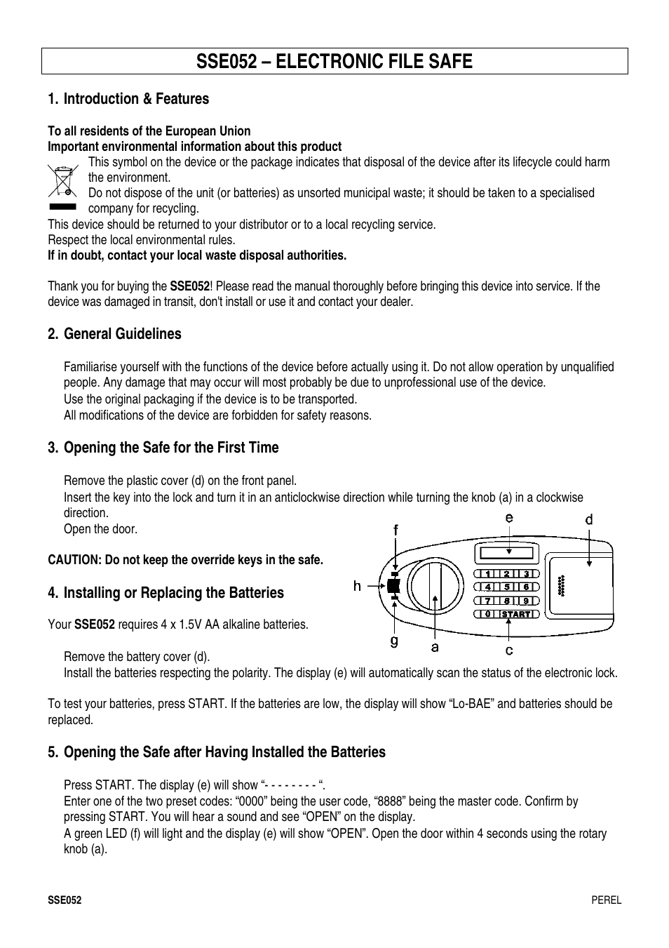 Sse052 – electronic file safe | Velleman SSE052 User Manual | Page 3 / 14