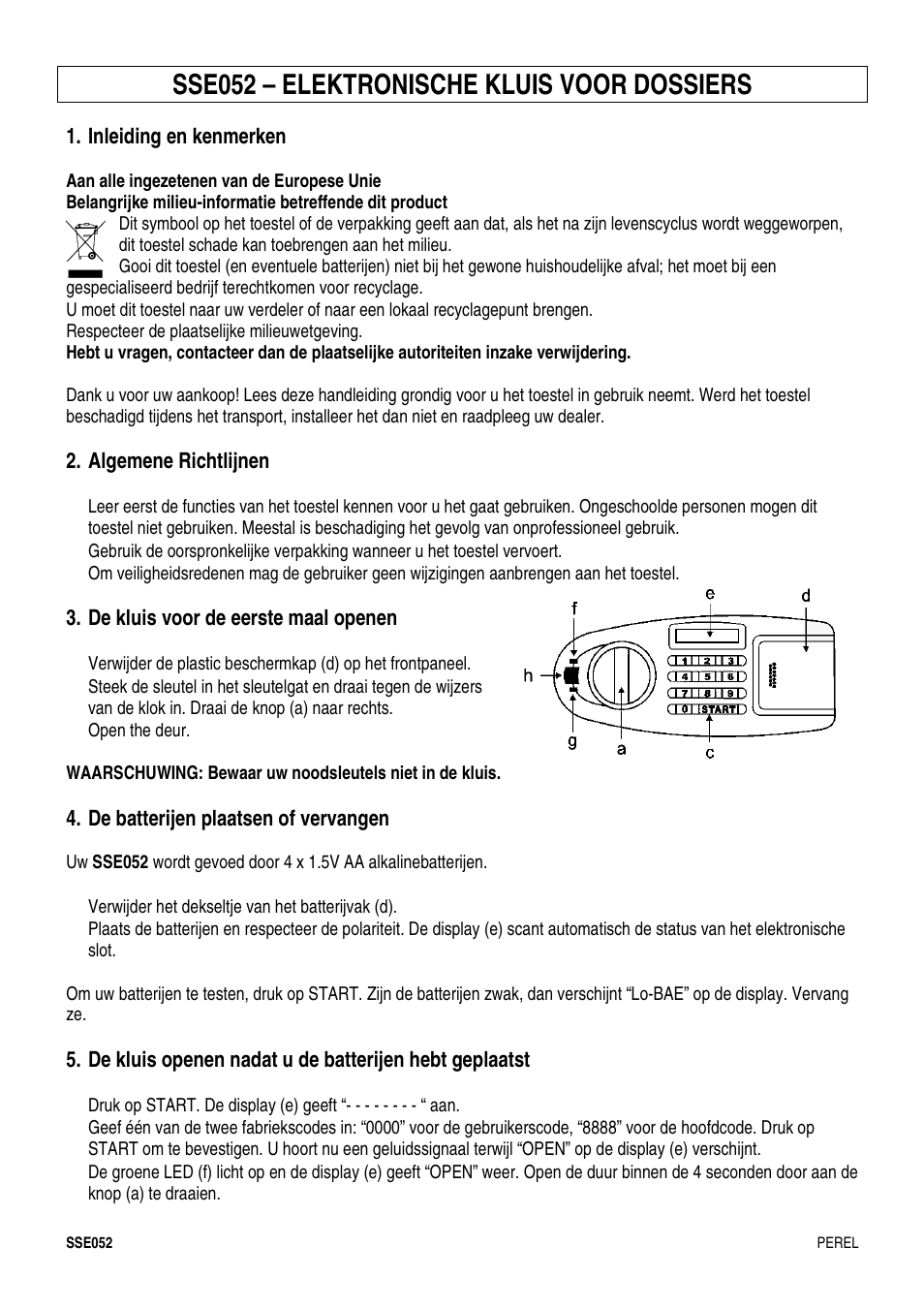 Sse052 – elektronische kluis voor dossiers | Velleman SSE052 User Manual | Page 7 / 14