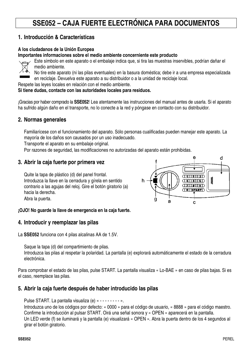 Sse052 – caja fuerte electrónica para documentos | Velleman SSE052 User Manual | Page 9 / 14