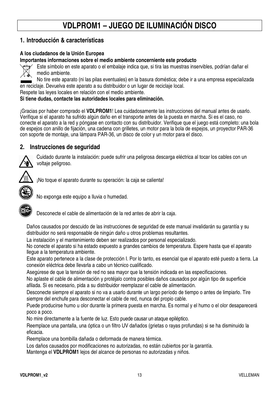 Vdlprom1 – juego de iluminación disco | Velleman VDLPROM1 User Manual | Page 13 / 20
