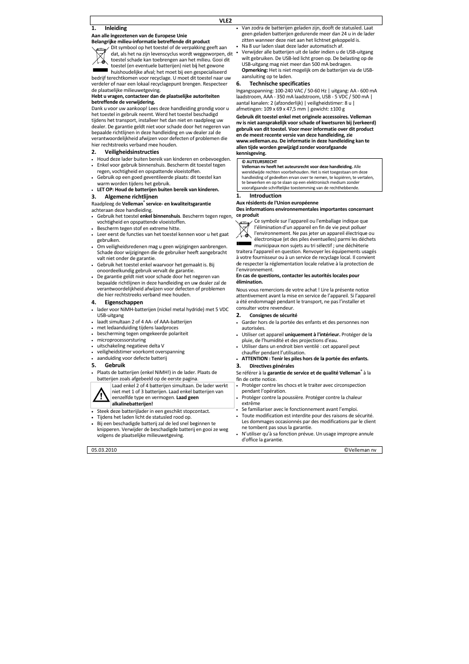 Velleman VLE2 User Manual | Page 2 / 6