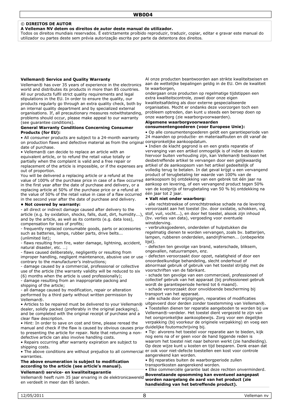 Velleman WB004 User Manual | Page 8 / 10