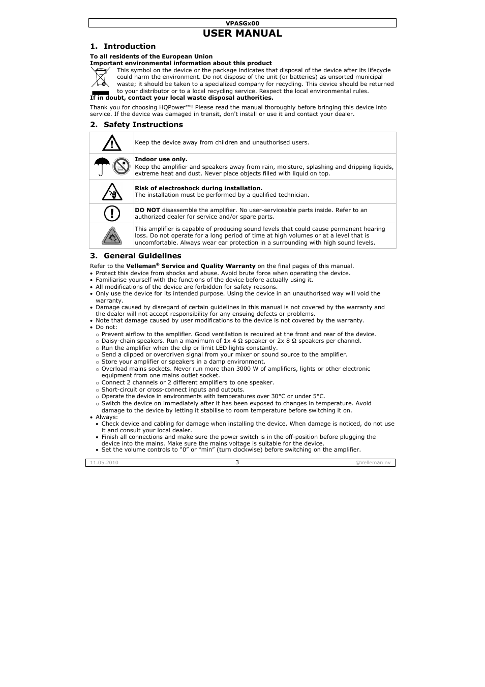 User ma, Anual | Velleman VPASG100 User Manual | Page 3 / 19