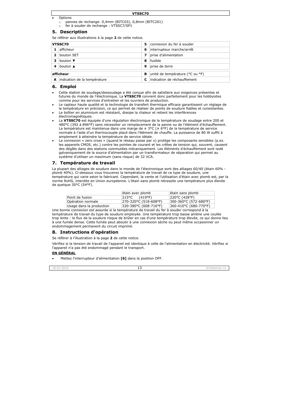 Velleman VTSSC70 User Manual | Page 13 / 26