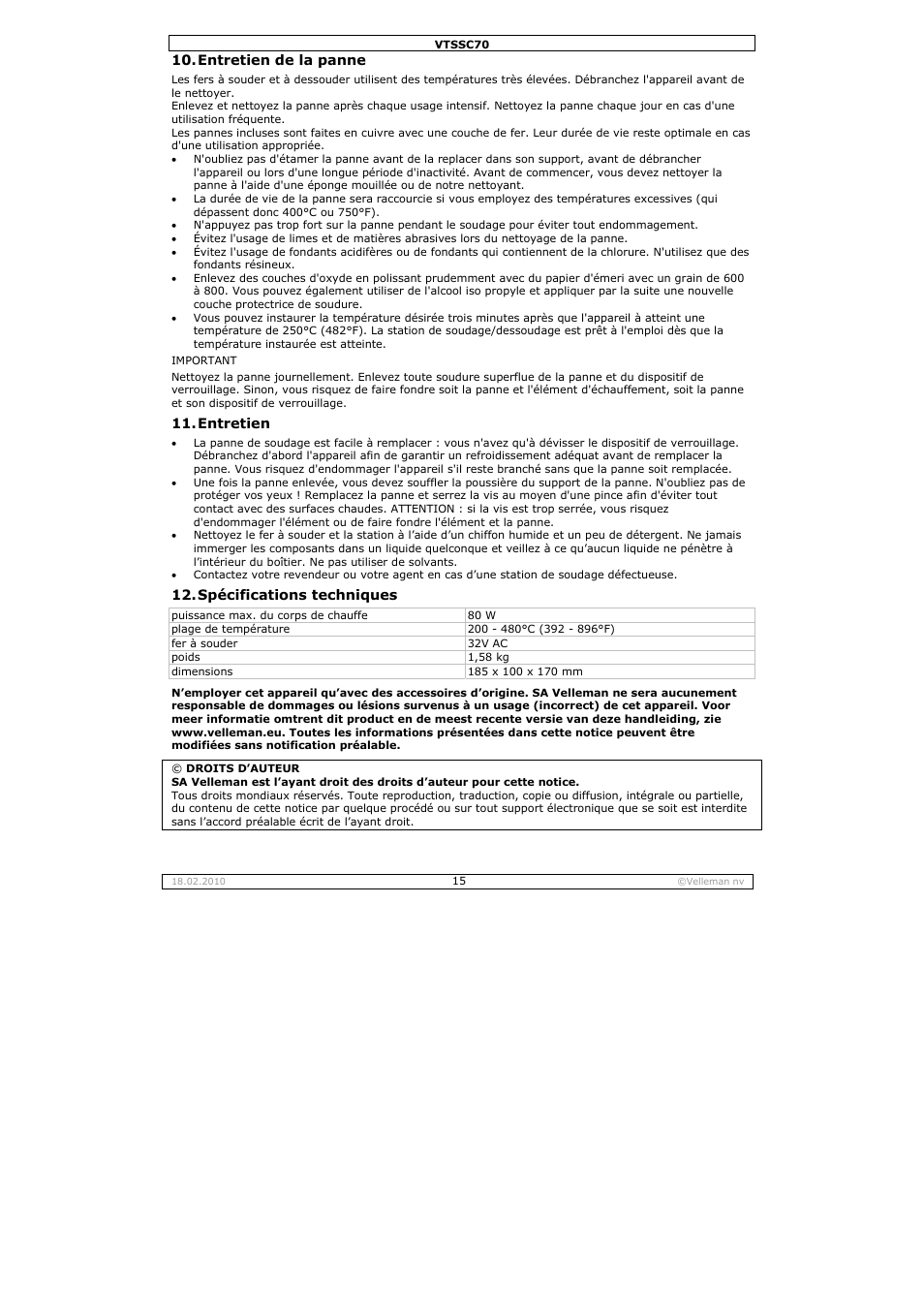 Velleman VTSSC70 User Manual | Page 15 / 26