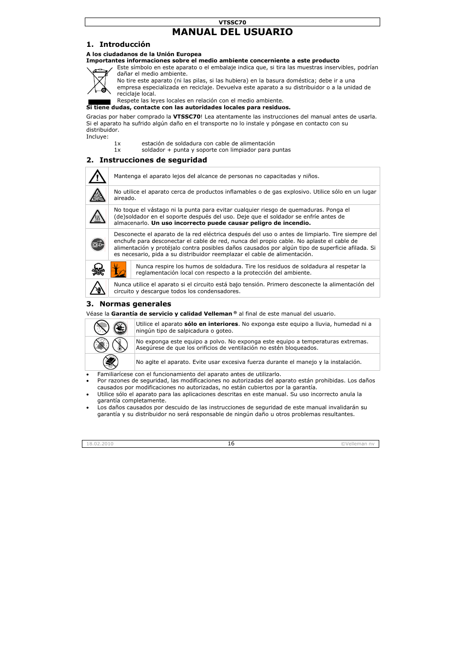 Nual del, L usuar | Velleman VTSSC70 User Manual | Page 16 / 26