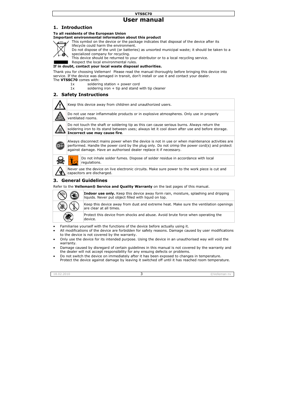 User m, Anual | Velleman VTSSC70 User Manual | Page 3 / 26